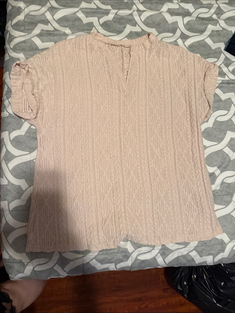 Women's Pink Lace Short-Sleeve Blouse - Soft Pink